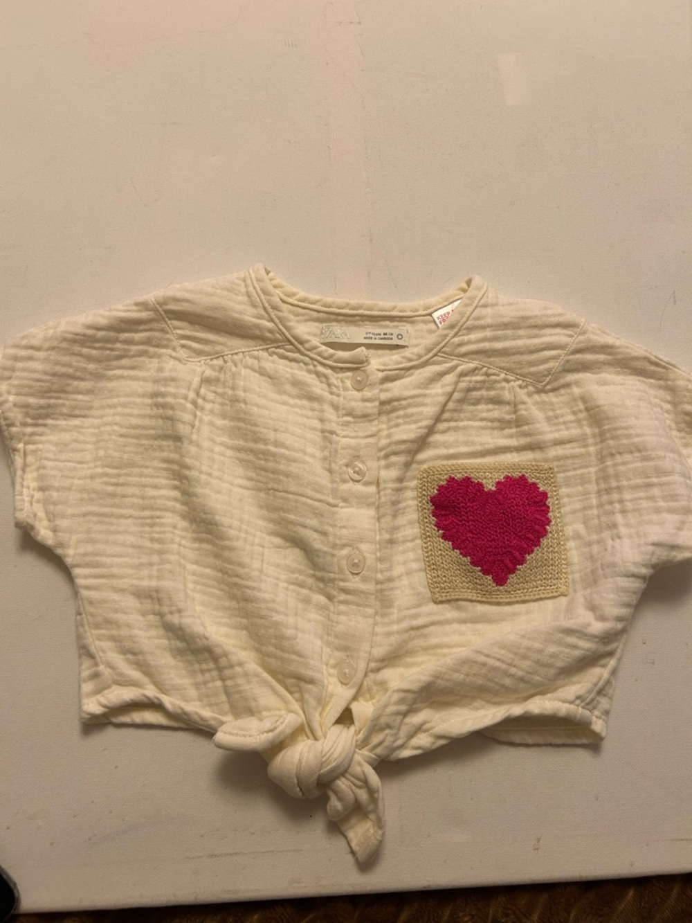 Zara Cream Button-Front Top with Pink Heart Pocket